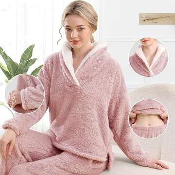 BOSECETA Fluffy Pajamas Set for Women Soft Comfy Fleece Pjs Pullover Pants Loose Plush Sleepwear Fuzzy Loungewear for Winter (Pink, Medium)