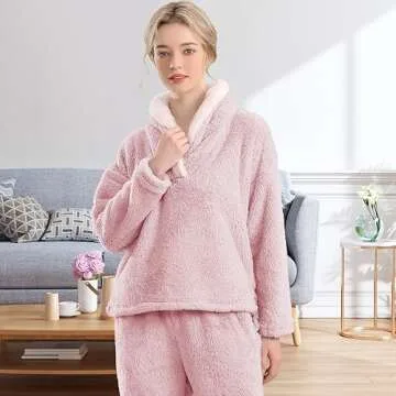 BOSECETA Fluffy Pajamas Set for Women Soft Comfy Fleece Pjs Pullover Pants Loose Plush Sleepwear Fuzzy Loungewear for Winter (Pink, Medium)