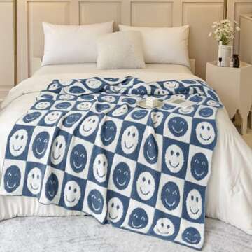 Ultra Soft Cozy Happy Smiling Face Checkered Knitted Baby Blanket Fluffy Microfiber Checkerboard Bed...