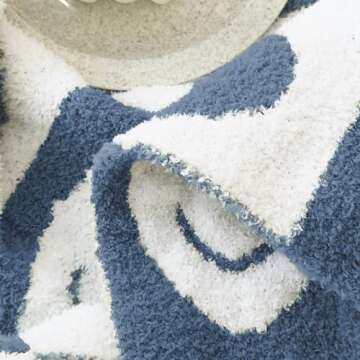 Ultra Soft Cozy Happy Smiling Face Checkered Knitted Baby Blanket Fluffy Microfiber Checkerboard Bed Blanket Lightweight Both Sides Blanket for Couch Sofa Bed (Smile Blue, Baby 30"x40")