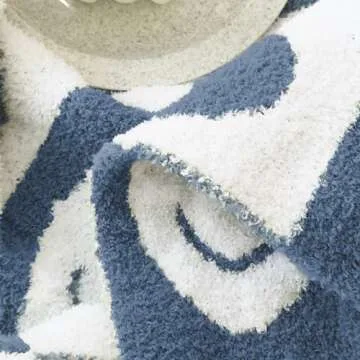 Ultra Soft Cozy Happy Smiling Face Checkered Knitted Baby Blanket Fluffy Microfiber Checkerboard Bed Blanket Lightweight Both Sides Blanket for Couch Sofa Bed (Smile Blue, Baby 30"x40")