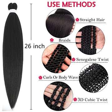 Alrence Pre Stretched Braiding Hair Long Braid 26 Inch 8 Packs Professional Braiding Hair Extensions Synthetic Crochet Twist Braids (26 Inch, 1B#)