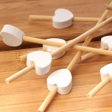 BambooMN 7.1" Decorative White Heart Bamboo Cocktail Fruit Sandwich Picks Skewers for Catered Events...