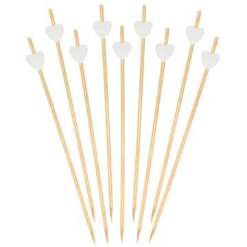 BambooMN 7.1" Decorative White Heart Bamboo Cocktail Fruit Sandwich Picks Skewers for Catered Events, Holiday's, Restaurants or Buffets Party Supplies, 100 Pieces