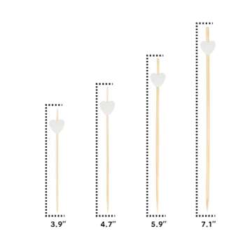 BambooMN 7.1" Decorative White Heart Bamboo Cocktail Fruit Sandwich Picks Skewers for Catered Events, Holiday's, Restaurants or Buffets Party Supplies, 100 Pieces