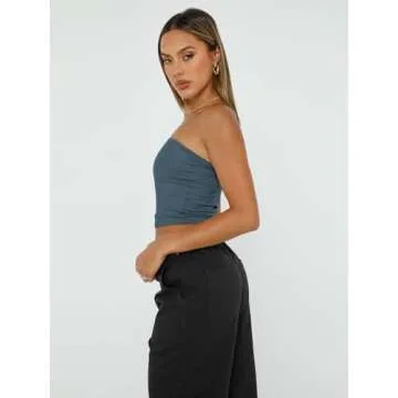 Trendy Queen Womens 3 Pack Tube Tops Crop Going Out Strapless Basic Backless Bandeau Bra Summer Outfits 2025 White Black Haze Blue S