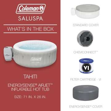 Coleman Tahiti EnergySense AirJet Inflatable Hot Tub Spa (71" x 26") | Portable Hot Tub with 2 Cover...