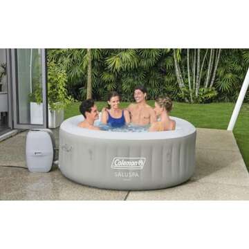 Coleman Tahiti EnergySense AirJet Inflatable Hot Tub Spa (71" x 26") | Portable Hot Tub with 2 Covers (1 Energy-Efficient Thermal Cover and 1 Standard Cover) | Fits Up to 2-4 Persons | Grey