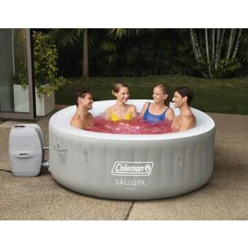 Coleman Tahiti EnergySense AirJet Inflatable Hot Tub Spa (71" x 26") | Portable Hot Tub with 2 Covers (1 Energy-Efficient Thermal Cover and 1 Standard Cover) | Fits Up to 2-4 Persons | Grey