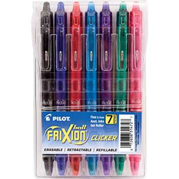 PILOT FriXion Clicker Erasable, Refillable & Retractable Gel Ink Pens, 7 Count (Pack of 1) & FriXion Light Erasable Highlighters, Chisel Tip, Assorted Color Inks, 3-Pack
