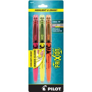 PILOT FriXion Clicker Erasable, Refillable & Retractable Gel Ink Pens, 7 Count (Pack of 1) & FriXion Light Erasable Highlighters, Chisel Tip, Assorted Color Inks, 3-Pack
