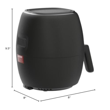 CHEFMAN Small Air Fryer Healthy Cooking, 3.6 Qt, User Friendly, Nonstick, Digital Touch Screen, Dishwasher Safe Basket, w/ 60 Minute Timer & Auto Shutoff, Matte Black, Cookbook Included