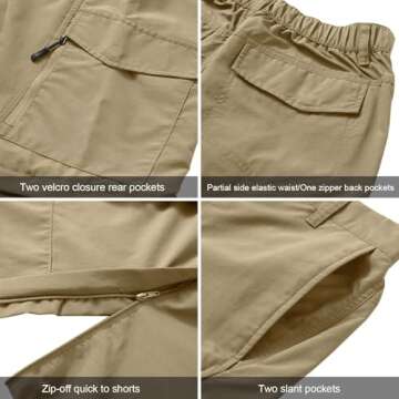 Mens Hiking Pants Convertible Quick Dry Zip Off UPF Lightweight Fishing Travel Camping Safari Pants,Khaki,36