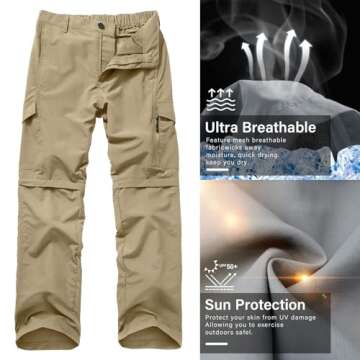 Mens Hiking Pants Convertible Quick Dry Zip Off UPF Lightweight Fishing Travel Camping Safari Pants,Khaki,36