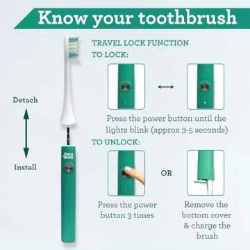 GuruNanda Cruiser Sonic Toothbrush with 2 Brush Heads, 1 Brush Cap, 1 USB Cable - 2 Modes, 2-Minute Timer & More Than 30,000 Vibrations, Teal