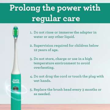 GuruNanda Cruiser Sonic Toothbrush with 2 Brush Heads, 1 Brush Cap, 1 USB Cable - 2 Modes, 2-Minute Timer & More Than 30,000 Vibrations, Teal