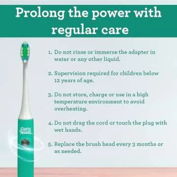 GuruNanda Cruiser Sonic Toothbrush with 2 Brush Heads, 1 Brush Cap, 1 USB Cable - 2 Modes, 2-Minute Timer & More Than 30,000 Vibrations, Teal