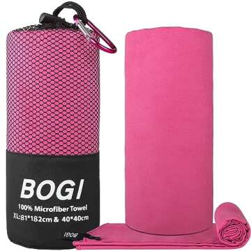BOGI Microfiber Travel Sports Towel - Quick Dry Compact Absorbent Towels for Travel, Camping, Gym & ...