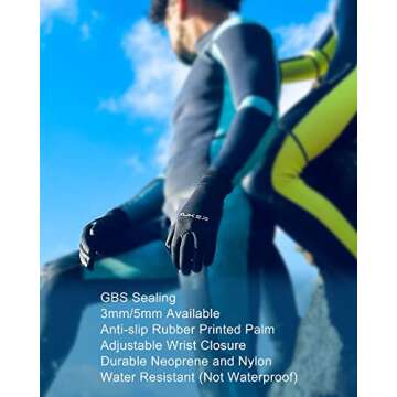 XUKER Water Gloves, 3mm & 5mm Neoprene Five Finger Warm Wetsuit Winter Gloves for Scuba Diving Snorkeling Paddling Surfing Kayaking Canoeing Spearfishing Skiing (3mm-Black, XL)