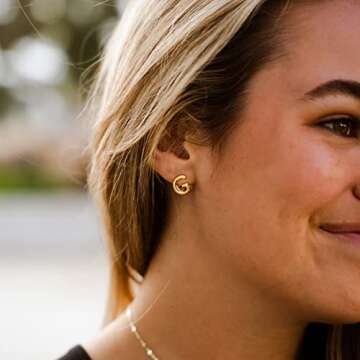 Stylish SANNYRA G Initial Stud Earrings for Women, 14K Gold Plated