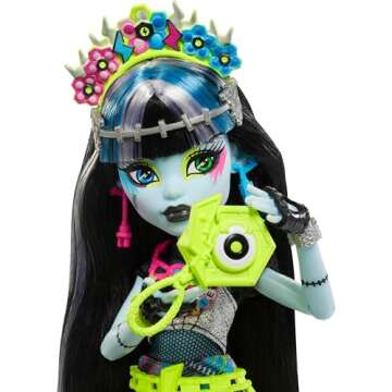 Monster High Monster Fest Doll, Frankie Stein with Glam Outfit & Festival Themed Accessories Like Snacks, Band Poster, Statement Bag & More