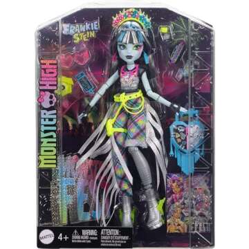 Monster High Monster Fest Doll, Frankie Stein with Glam Outfit & Festival Themed Accessories Like Snacks, Band Poster, Statement Bag & More