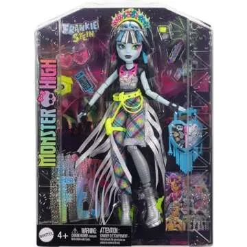 Monster High Monster Fest Doll, Frankie Stein with Glam Outfit & Festival Themed Accessories Like Snacks, Band Poster, Statement Bag & More
