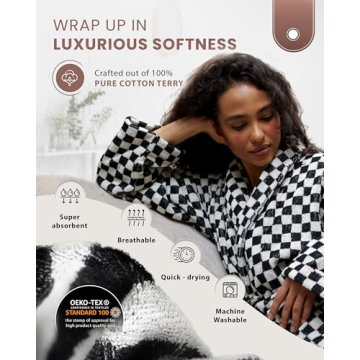 SMPL objects Bathrobe for Women - Terry Cloth Robe for Women and Men - 100% Cotton Checkered Bathrobe