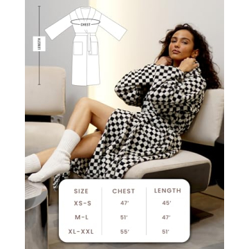 SMPL objects Bathrobe for Women - Terry Cloth Robe for Women and Men - 100% Cotton Checkered Bathrobe