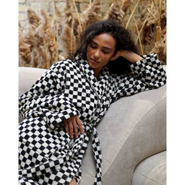 SMPL objects Bathrobe for Women - Terry Cloth Robe for Women and Men - 100% Cotton Checkered Bathrobe