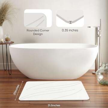 Jiloma Stone Bath Mat - Diatomaceous Earth, Non-Slip, Quick Drying, Easy to Clean (24x16)