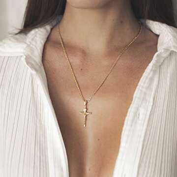 Barzel Cross Necklace for Women & Men 18K Gold Plated Flat Mariner/Marina 060 3MM Chain Necklace With Italian Cross Pendant (Gold Cross, 20)