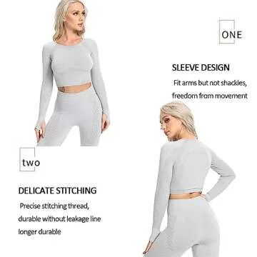 FITTOO Women's Long Sleeves Workout Crop Tops Seamless Sports Shirts Fitness Activewear Light Grey S