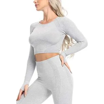 FITTOO Women's Long Sleeves Workout Crop Tops Seamless Sports Shirts Fitness Activewear Light Grey S