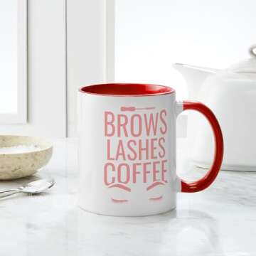 CafePress Brows Lashes Coffee Girly Makeup Eyebrows Mugs 11 oz (325 ml) Ceramic Coffee Mug
