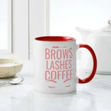 CafePress Brows Lashes Coffee Girly Makeup Eyebrows Mugs 11 oz (325 ml) Ceramic Coffee Mug