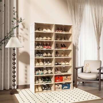 ANTBOX Portable Shoe Rack Organizer for Closet Entryway, Stackable Sneaker Storage Shoe Cabinet with Magnetic Clear Door, Large Plastic Storage containers Bins with Lids 8 Tiers 32 Pairs