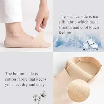 No Show Socks Womens Nylon Non Slip Low Cut Invisible Liner Footies Thin Silk Socks for Flats Loafers Lightweight 6 Pairs Black Nude Size 5-8