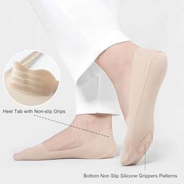 No Show Socks Womens Nylon Non Slip Low Cut Invisible Liner Footies Thin Silk Socks for Flats Loafers Lightweight 6 Pairs Black Nude Size 5-8