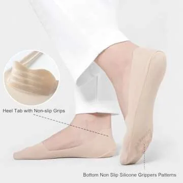 No Show Socks Womens Nylon Non Slip Low Cut Invisible Liner Footies Thin Silk Socks for Flats Loafers Lightweight 6 Pairs Black Nude Size 5-8
