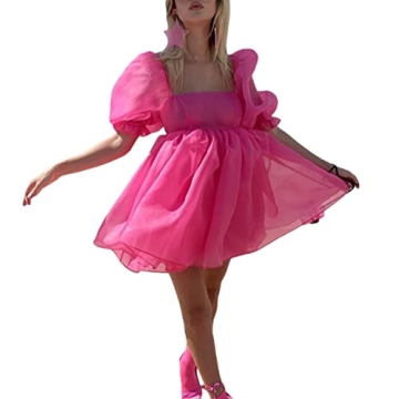 Elegant Women's Puff Sleeve Tulle Dress for Special Events