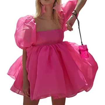 Elegant Women's Puff Sleeve Tulle Dress for Special Events