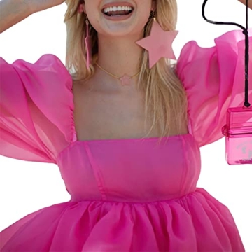 Elegant Women's Puff Sleeve Tulle Dress for Special Events