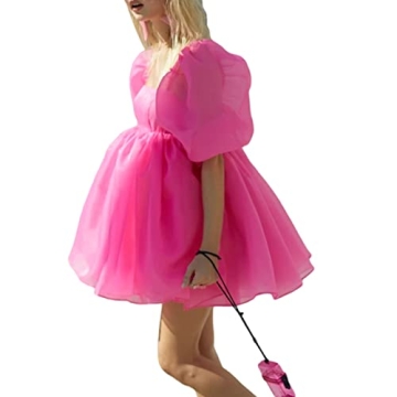 Elegant Women's Puff Sleeve Tulle Dress for Special Events