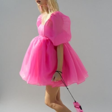 Elegant Women's Puff Sleeve Tulle Dress for Special Events