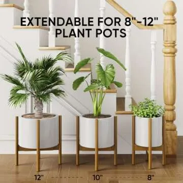 MUDEELA Adjustable Plant Stand Indoor, Bamboo Plant Stand 8 to 12 Inches, Single Floor Plant Stand for Indoor Plants, Bamboo Light Brown Planter Stand for Indoor Plants, Pot Plant Not Included
