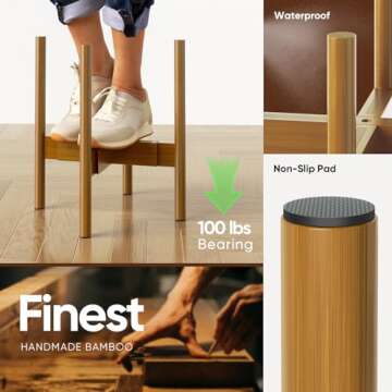 MUDEELA Adjustable Plant Stand Indoor, Bamboo Plant Stand 8 to 12 Inches, Single Floor Plant Stand for Indoor Plants, Bamboo Light Brown Planter Stand for Indoor Plants, Pot Plant Not Included