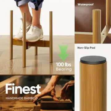 MUDEELA Adjustable Plant Stand Indoor, Bamboo Plant Stand 8 to 12 Inches, Single Floor Plant Stand for Indoor Plants, Bamboo Light Brown Planter Stand for Indoor Plants, Pot Plant Not Included