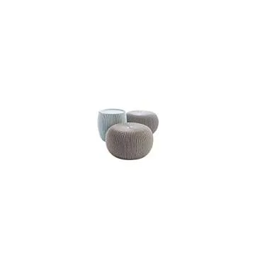 Keter Urban Knit Pouf Ottoman Set of 2 with Storage Table for Patio and Room Décor - Perfect for Ba...