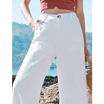 Hooever Women's White High Waisted Flow Pants for Summer